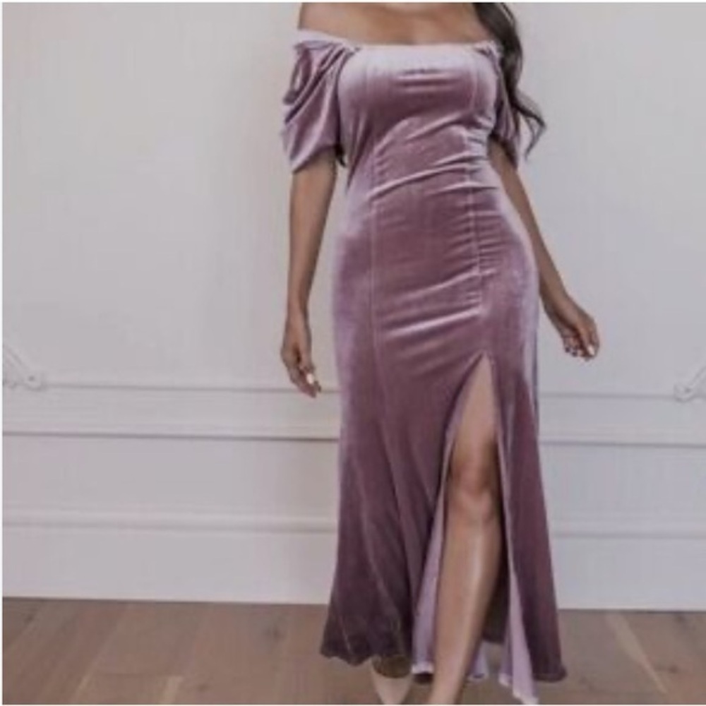 JessaKae Women’s Eloise Dusty Mauve Puff Sleeves Velvet MIDI Dress Medium